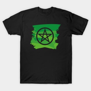 Pagan Pentagram Green Paint Witch Magick T-Shirt